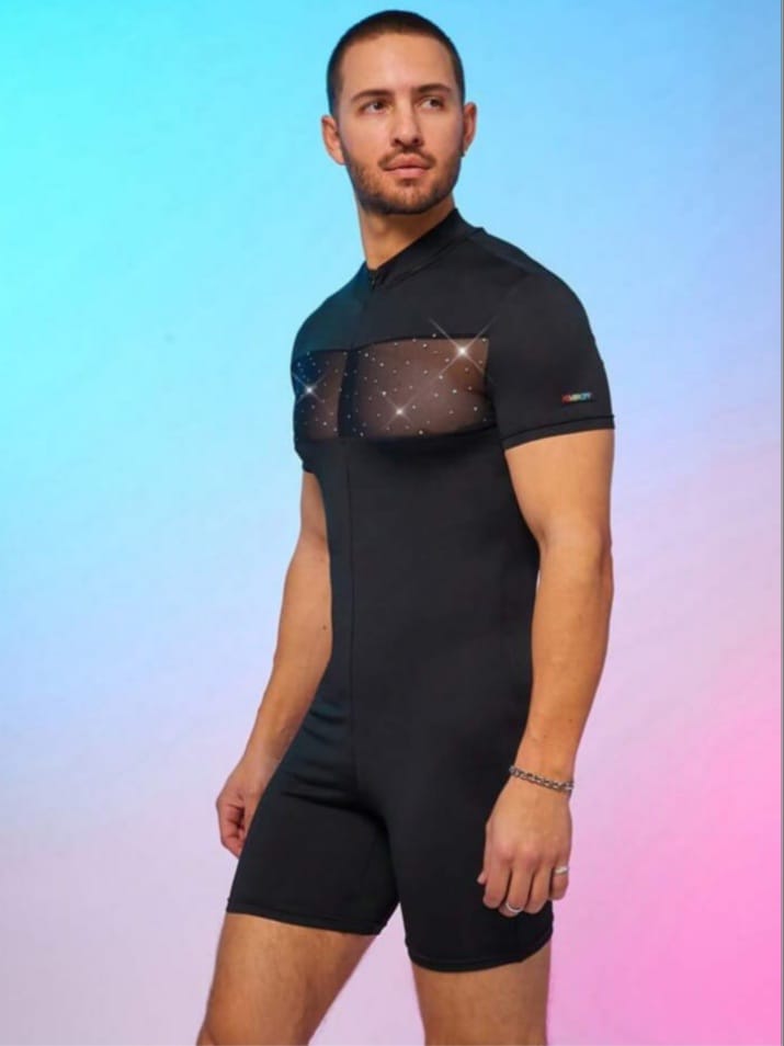 Men's Mesh Splice Tight Short Sleeve Romper